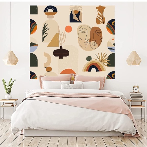 Abstract Facial Pop Art Modern Design Bohemian Indie Tapestry Lined Wall Decor - Picture 2 of 5